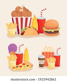 Set Of Fast Food Products Icons Vector Illustration Design