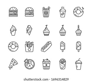 Set Of Fast Food Related Vector Line Icons	