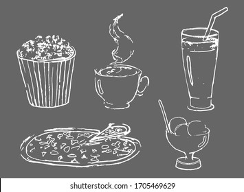  a set of fast food restaurants.a gray background is used.for use in printed products, packaging paper, interior and decor.