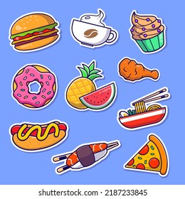 Set of fast food stickers and emblems collection