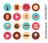 set of fast food and sweet flat icon, high calories, isolated on white background
