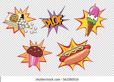 Set fast food and sweets. Pop art retro vector illustration