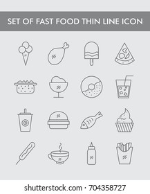 Set Of Fast Food Thin Line Icon