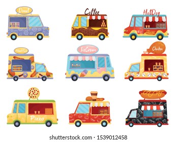 Set of fast food tracks. Vector illustration on a white background.