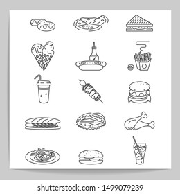  Set of fast food , vector icons .