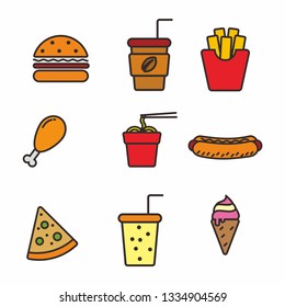 Set of fast food vector illustration isolated on white background, fast food icon vector with colorful design 