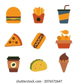 Set of fast food vector illustration isolated on white background. Fast food icon in flat design 