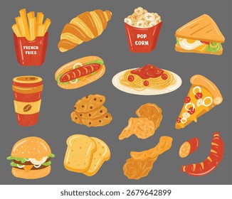 conjunto de ilustração do vetor fast food