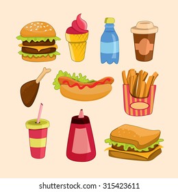 Set fast food, vector illustration