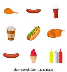 Set of fast food vector isolated on white background