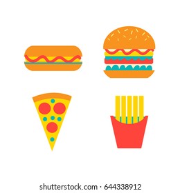Set of fast food vector on white background