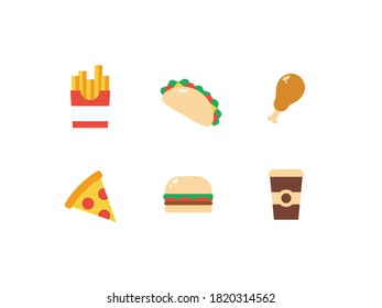 Set of Fast Foods Flat Icon Vol. 1 - Fast Food Icon Set Vector Illustration Design.