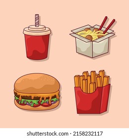 set of fast foods items