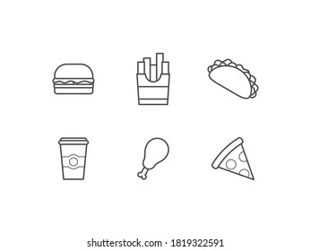 Set of Fast Foods Outline Icon Vol. 1 - Fast Food Icon Set Vector Illustration Design.