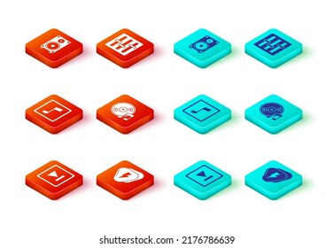 Set Fast forward, Guitar pick, Music note, tone, Vinyl disk, Sound mixer controller and Stereo speaker icon. Vector