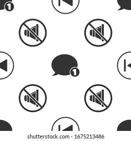 Set Fast forward, Speech bubble chat and Speaker mute on seamless pattern. Vector