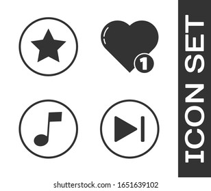 Schnell vorwärts setzen, Star, Musiknote, Ton und Herzenssymbol. Vektorillustration