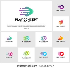 Set of Fast Play logo design concept. Play tech logo template vector. Icon Symbol