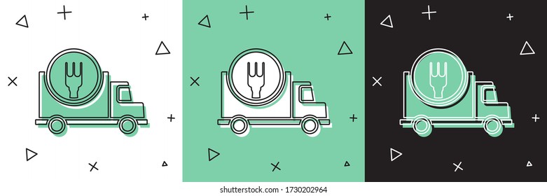 Set Fast round the clock delivery by car icon isolated on white and green, black background.  Vector Illustration