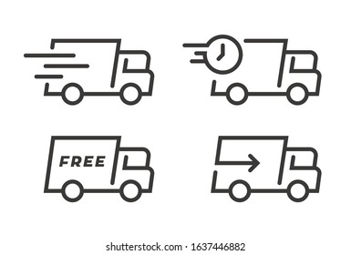 Set of Fast Shipping Truck . Flat Icon Design