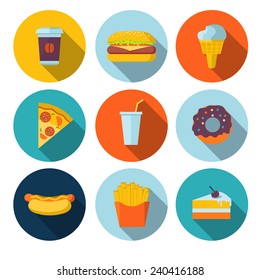 Set of fastfood flat icons