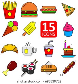 Set of fastfood icon colorful