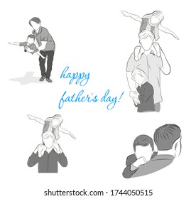Set father with children. happy father's day. vector illustration.