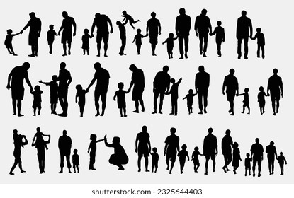 set of father and son collection vector silhouette