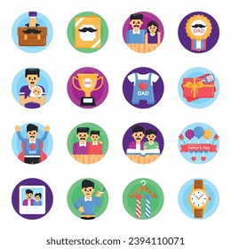 Set of Fatherhood Flat Round Icons

