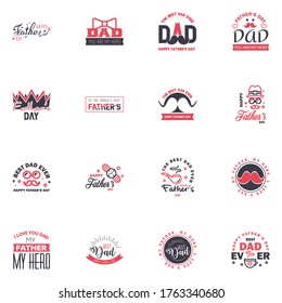 Set of fathers day 16 Black and Pink design elements Editable Vector Design Elements
