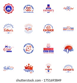 Set of fathers day 16 Blue and red design elements Editable Vector Design Elements