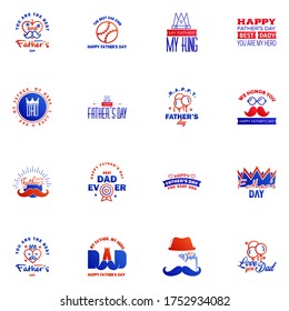 Set of fathers day 16 Blue and red design elements Editable Vector Design Elements