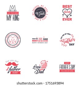Set of fathers day 9 Black and Pink design elements Editable Vector Design Elements