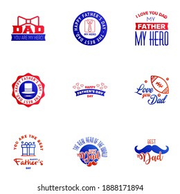 Set of fathers day 9 Blue and red design elements Editable Vector Design Elements