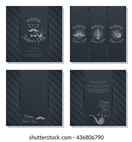 Set Father's Day card. Symbols of the Father's Day celebration and greeting inscription - `Happy Father's Day`  on a gray background. Vector illustration