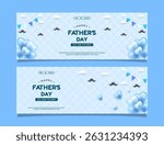 
Set Fathers Day celebration banners with soft blue colors, featuring balloons, mustaches, and festive decorations, evoking affection and admiration for dads.