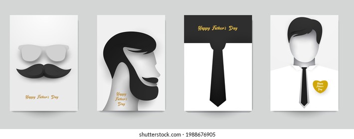 Set of father's day concept composition in minimalistic modern paper cut style. Collection background templates for card, banner, poster, cover. Bright design element. Creative vector illustration.