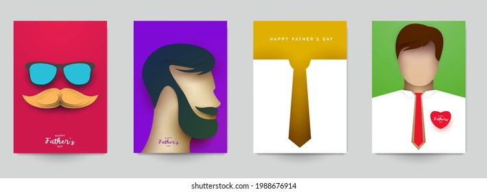 Set of father's day concept composition in minimalistic modern paper cut style. Collection background templates for card, banner, poster, cover. Bright design element. Creative vector illustration.