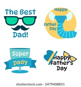 Set of Father's Day greeting cards, Father's Day cartoon holiday illustration for banner, template, poster, flyer, social media