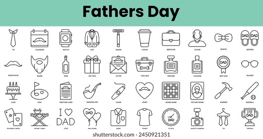 Set of fathers day icons. Linear style icon bundle. Vector Illustration