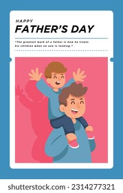 Set of Father's Day illustrations depict dads taking care of their children. Concept of fatherhood, parenting, and childhood in flat design. Social media poster