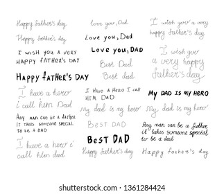 set of father's day inscriptions. inscriptions made gel pen