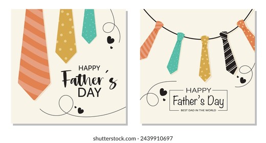 Conjunto de posters o banners con corbatas multicolores para el Día del Padre.