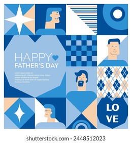 Set of Father's Day posters, greeting card, banner, label, sale promotion template, cover in geometric style. Bauhaus. Geometric print,  pattern. Vector illustration. 