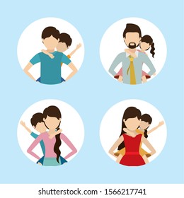 Set of fathers and mothers with sons design, Family relationship avatar lifestyle person and character theme Vector illustration