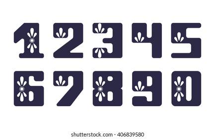 Set fatty numeral with floral ornaments for decoration and design