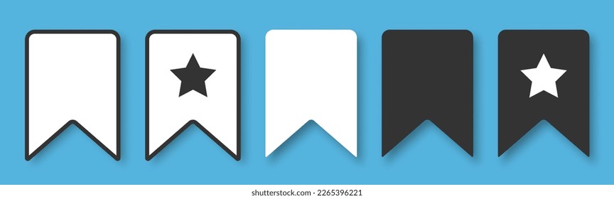 A set of favorites icons on a blue background. Bookmarks in a linear style. Vector EPS10.