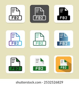 Set of fb2 file format icons suitable for apps and websites.