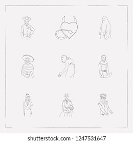 Set of feast icons line style symbols with traditional arabian, ghost, devil and other icons for your web mobile app logo design.