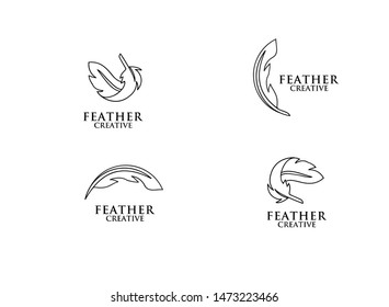 set of feather black line outline  logo icon design vector illustration symbol